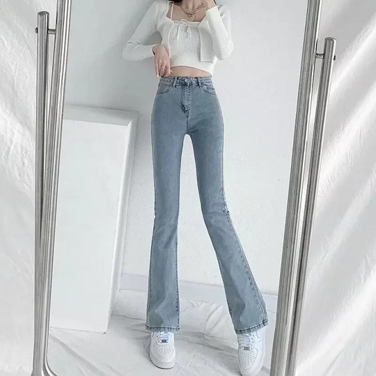 Dames High Waist Slim Fit Flared Broek