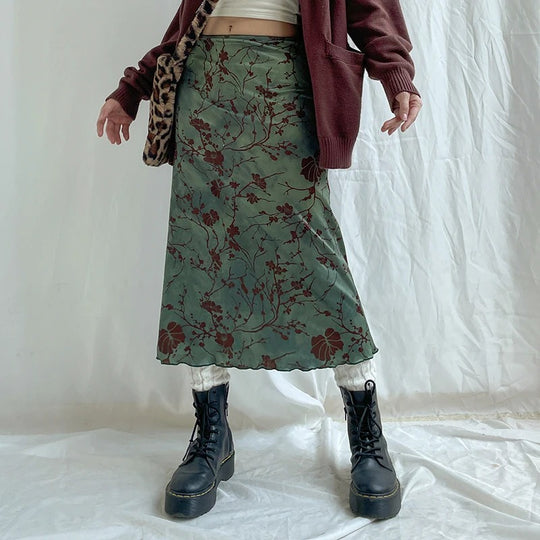 Vintage-Midi-Rock mit Blumenprint