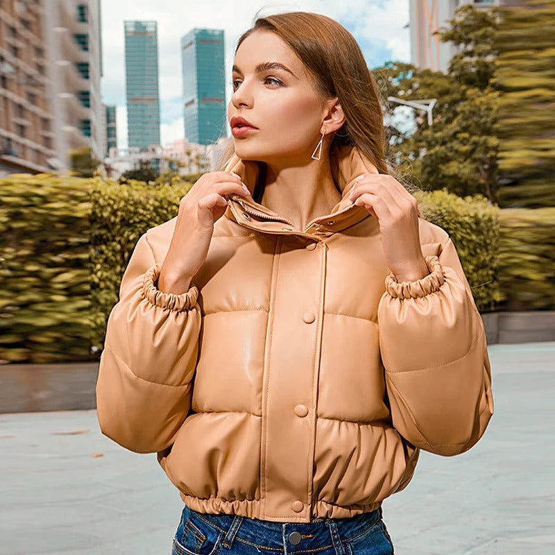 Gesteppte Lederjacke für Frauen aus Baumwolle