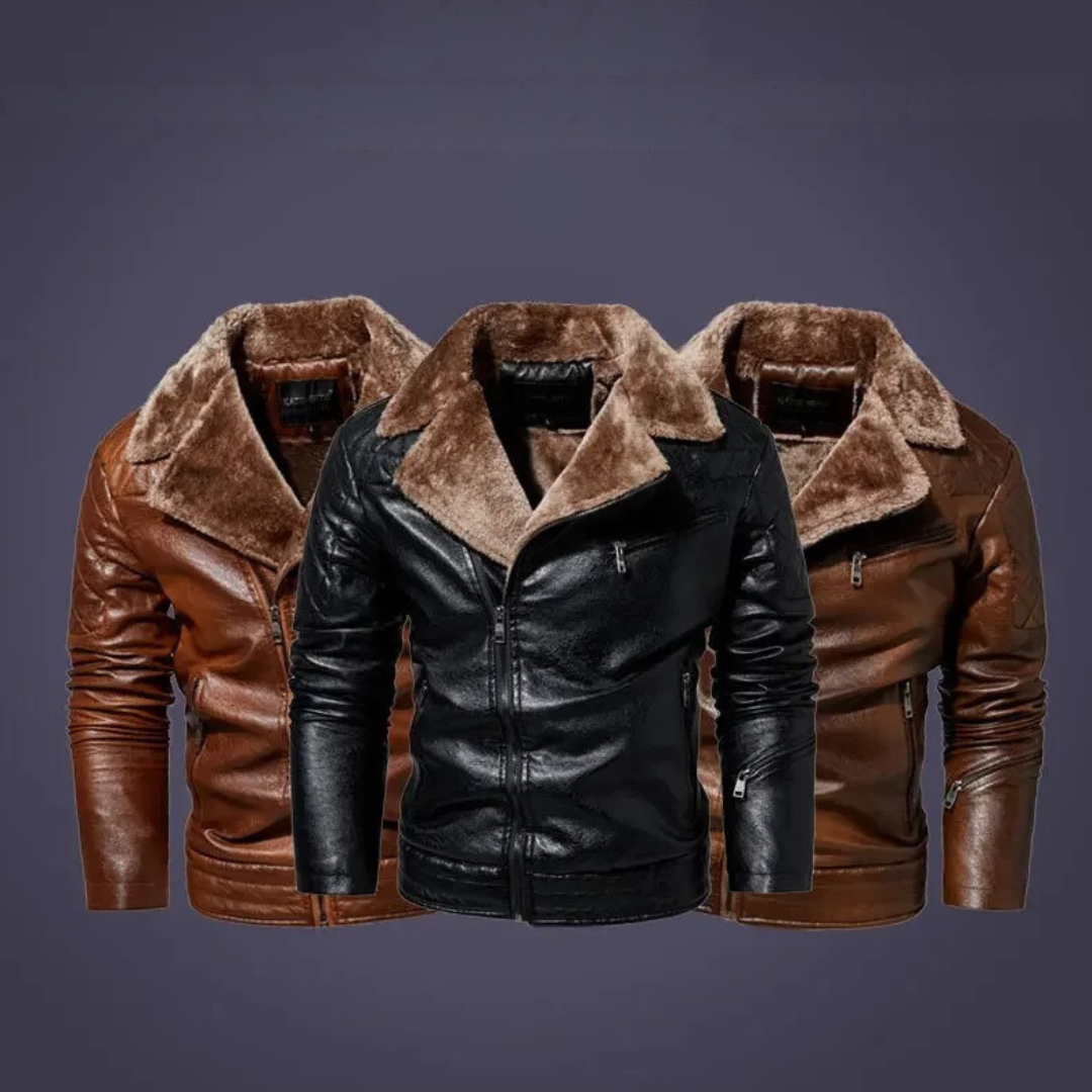 Herren Lederjacke mit Fellkragen
