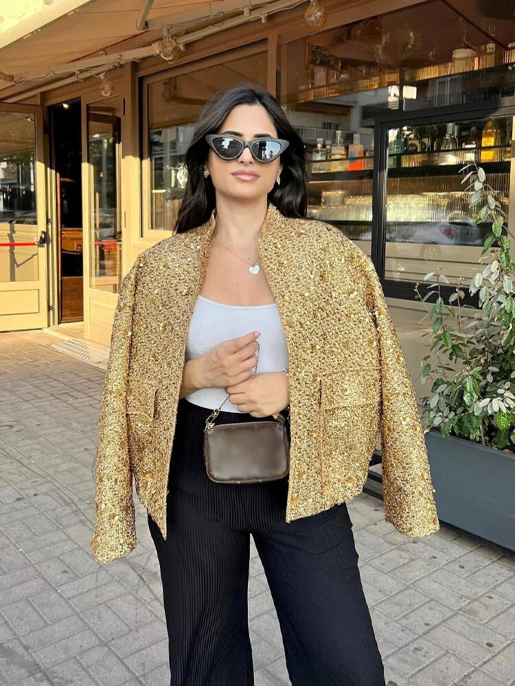 Goldfarbene Paillettenjacke für Frauen