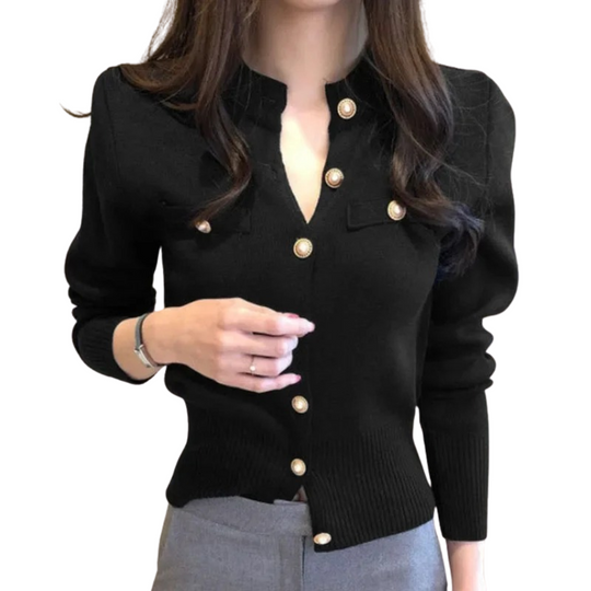Damenstrickjacke mit einreihiger Knopfleiste