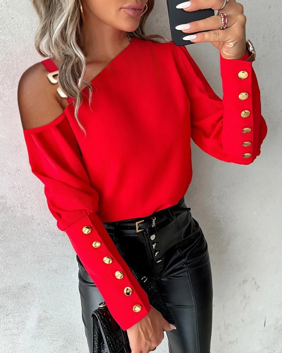 Langärmelige Button-Down-Bluse für Damen