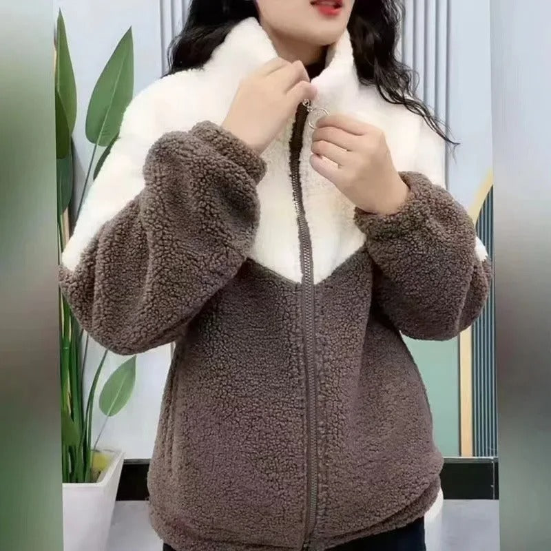 Mit Fleece gefütterte Jacke aus Wolle und Baumwolle für Damen