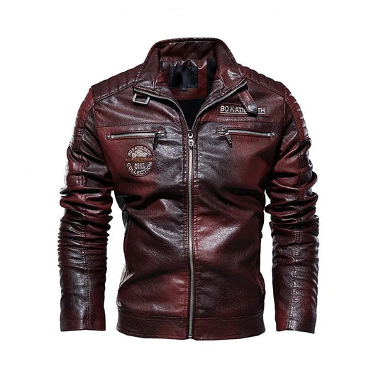 Herren Fleece-Motorrad-Lederjacke