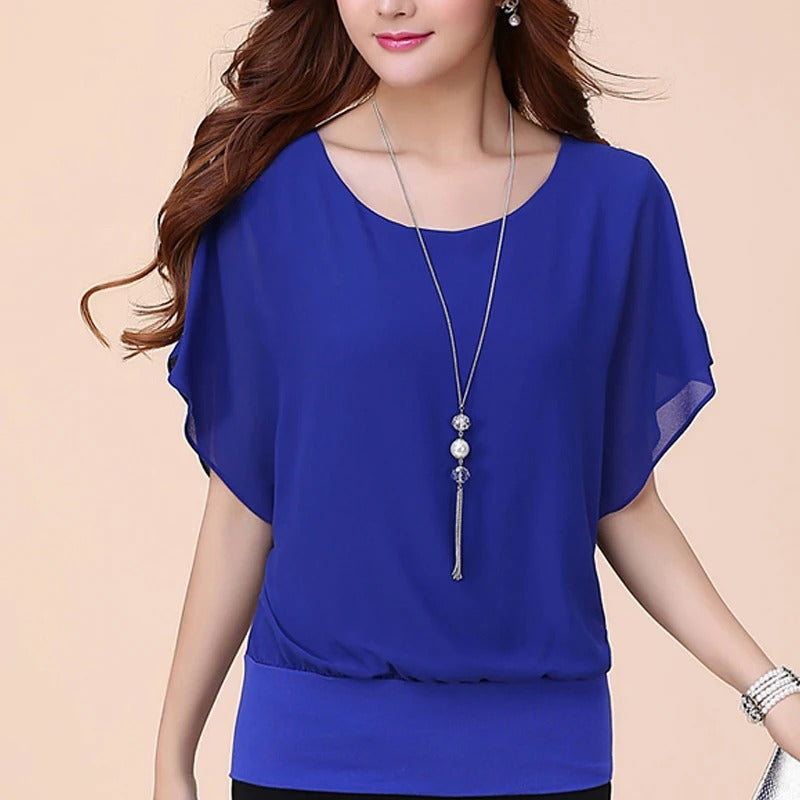 Frauen Rüschenärmel Chiffon Bluse