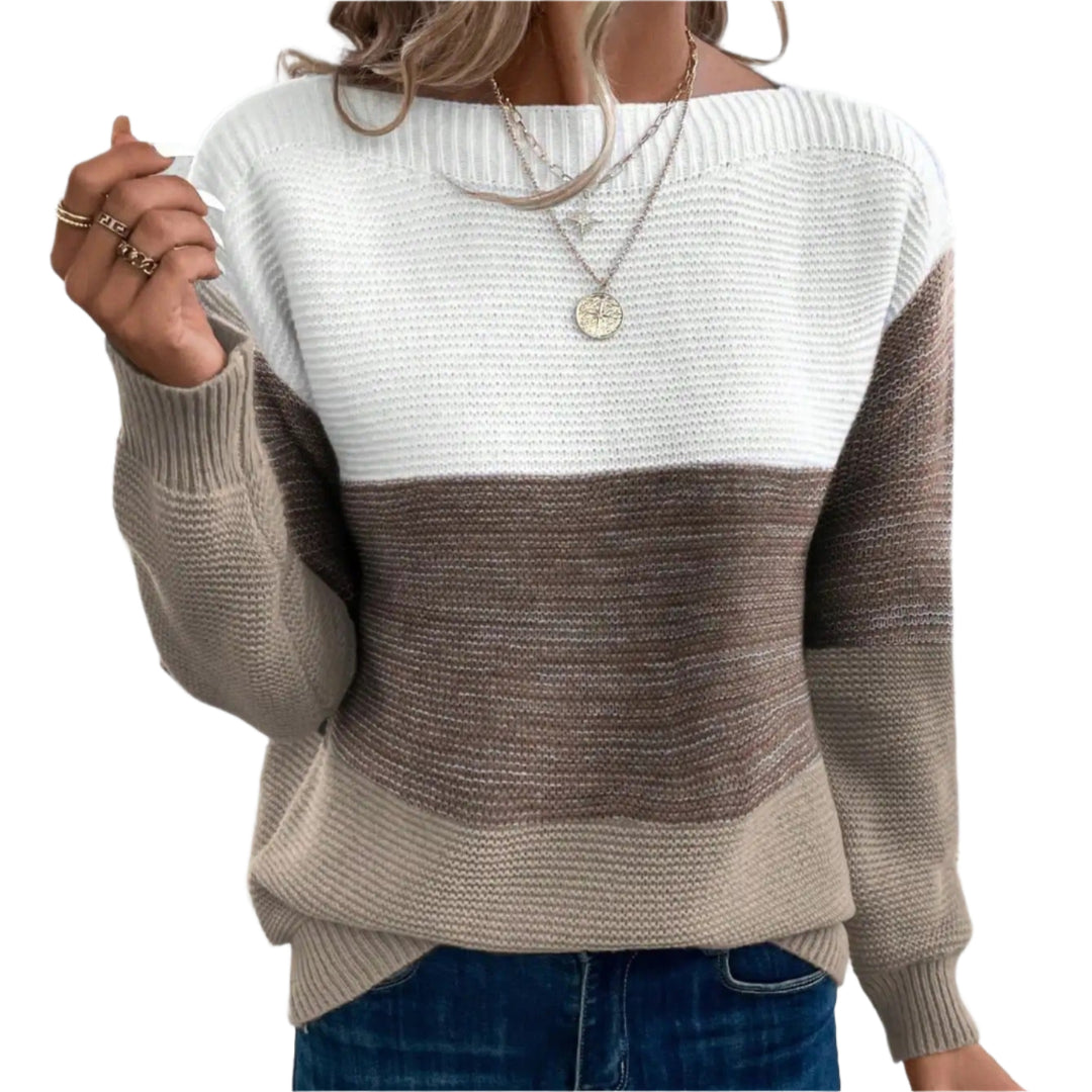 Dreifarbiger Patchwork-Pullover für Frauen