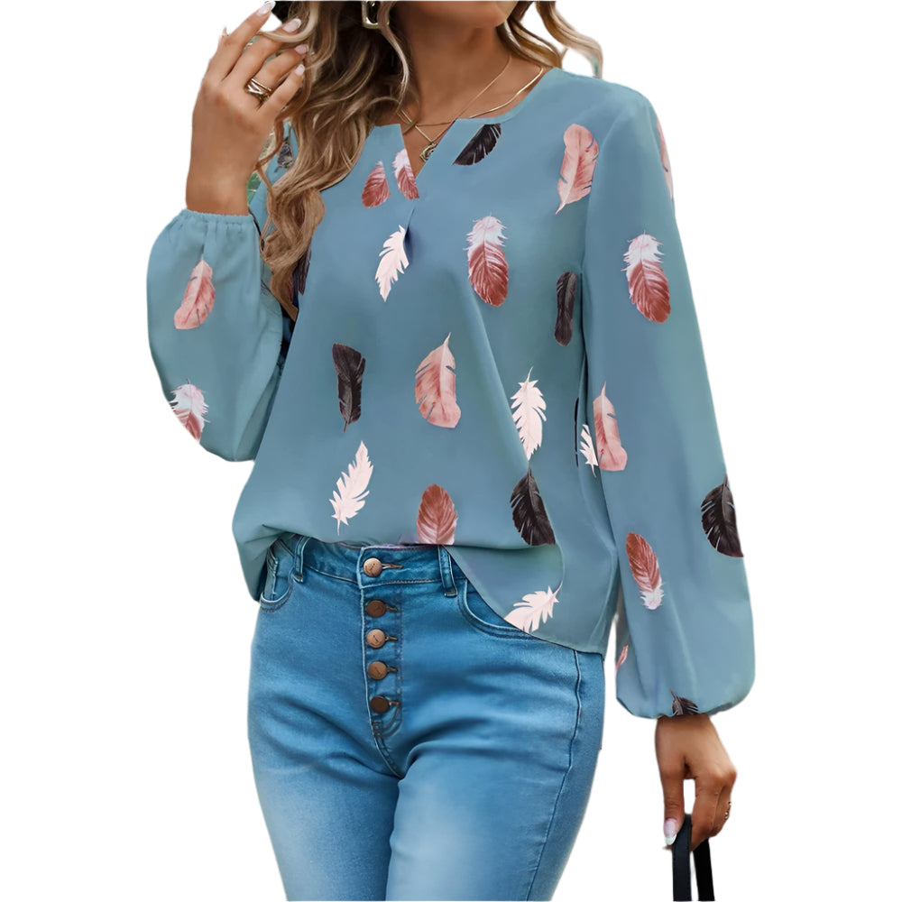 Chiffonbluse mit Federmuster