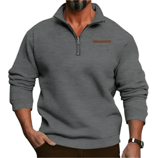 Samt-Herrenpullover mit halblangem Reißverschluss