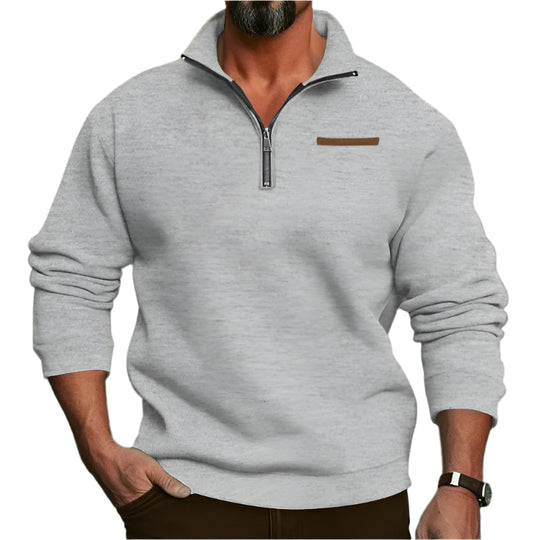 Samt-Herrenpullover mit halblangem Reißverschluss