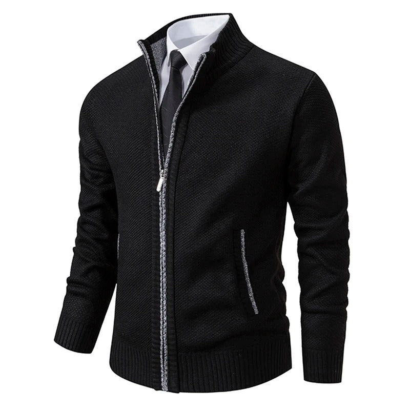 Warme Herren-Fleece-Strickjacke mit Reißverschluss
