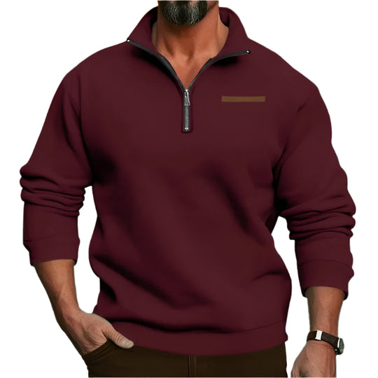 Samt-Herrenpullover mit halblangem Reißverschluss