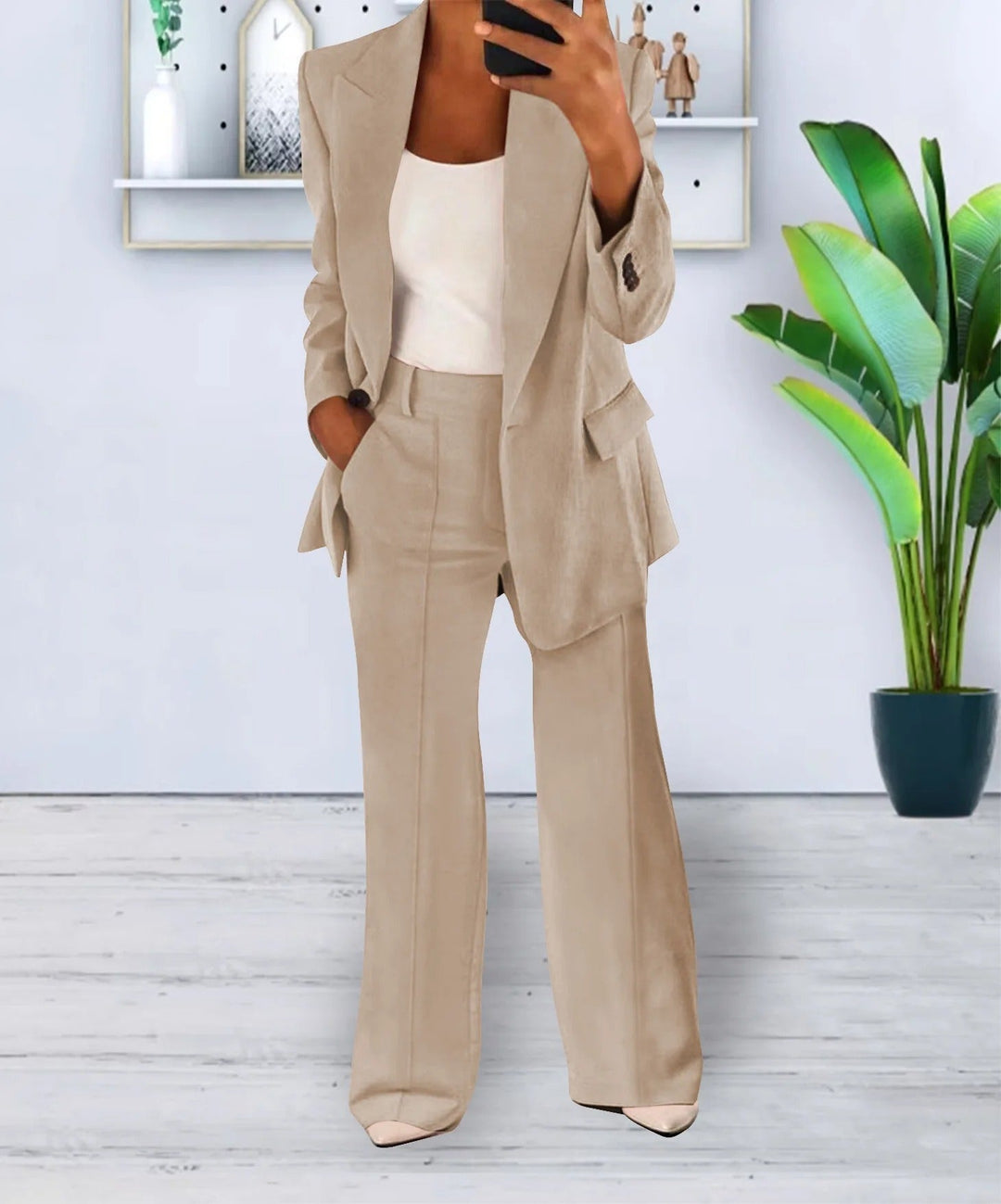 Variant image for Damenanzug Blazer Set Schwarz Elegant Weite Hosen Polyester-20