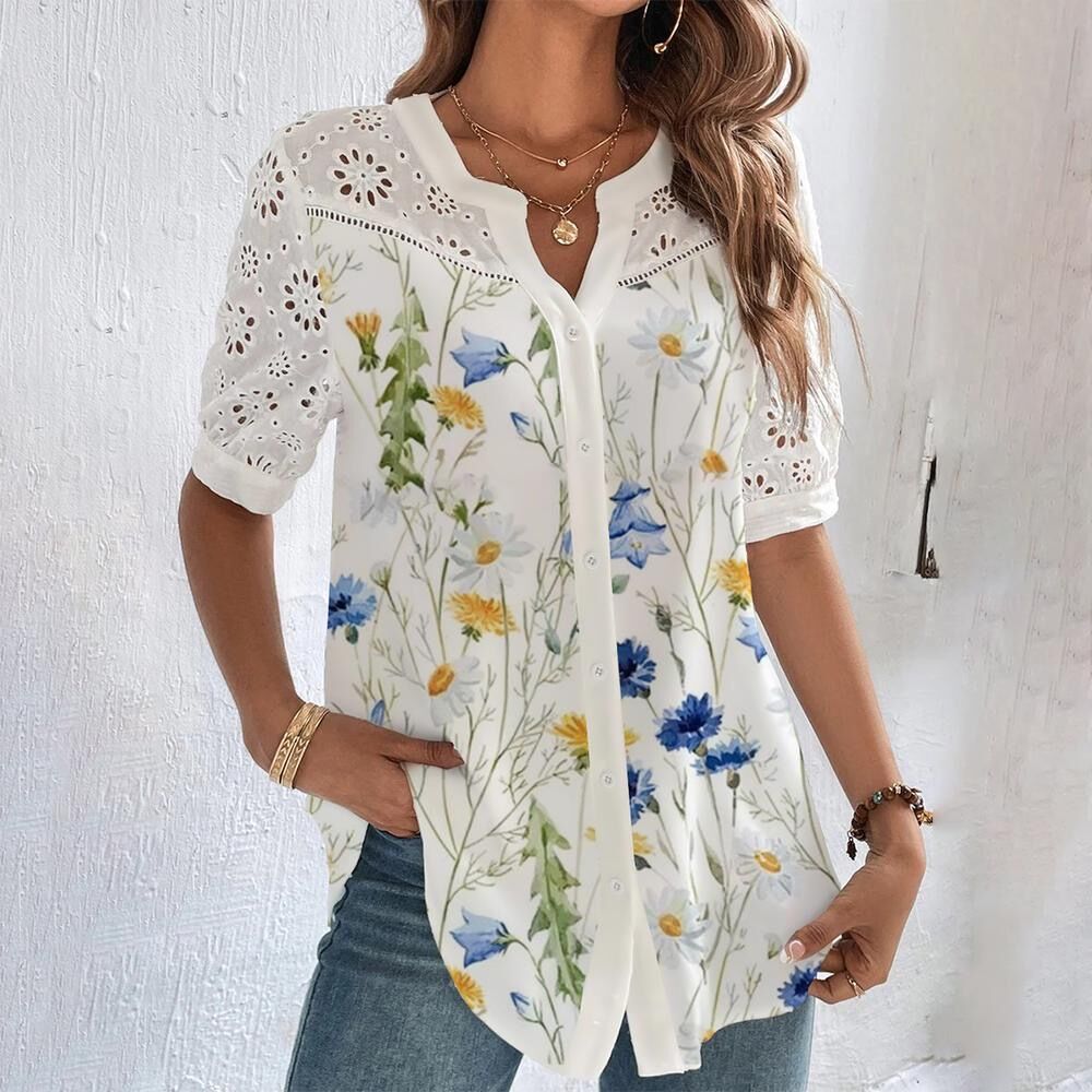 Damen Bluse Verspielt Druck Atmungsaktives Polyester für Freizeit und Büro 3