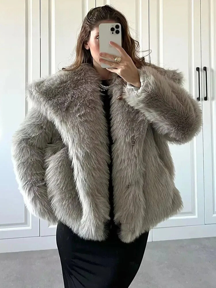 Warmer Plüschpelzmantel für Damen